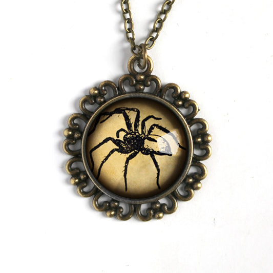 Spooky Spider Goth Halloween Ornate Pendant Necklace