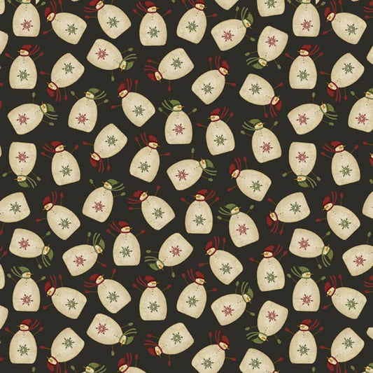 Jingle Bell Time - Tossed Snowman - Beige/Charcoal Fabric by the Yard