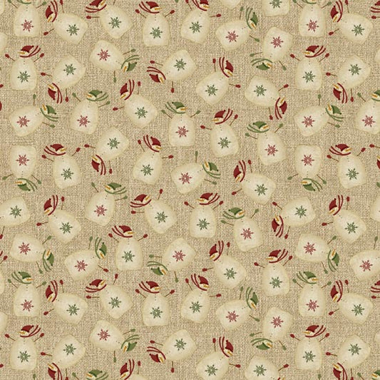 Jingle Bell Time - Tossed Snowman - Cream/Beige Fabric by the Yard