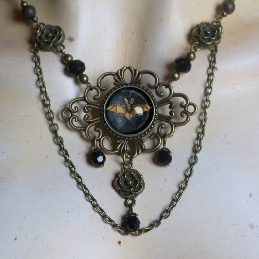 Starry Bat Goth Halloween Ornate Necklace