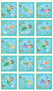 Littler Mermaids Panel Cream Fabric by the Yard