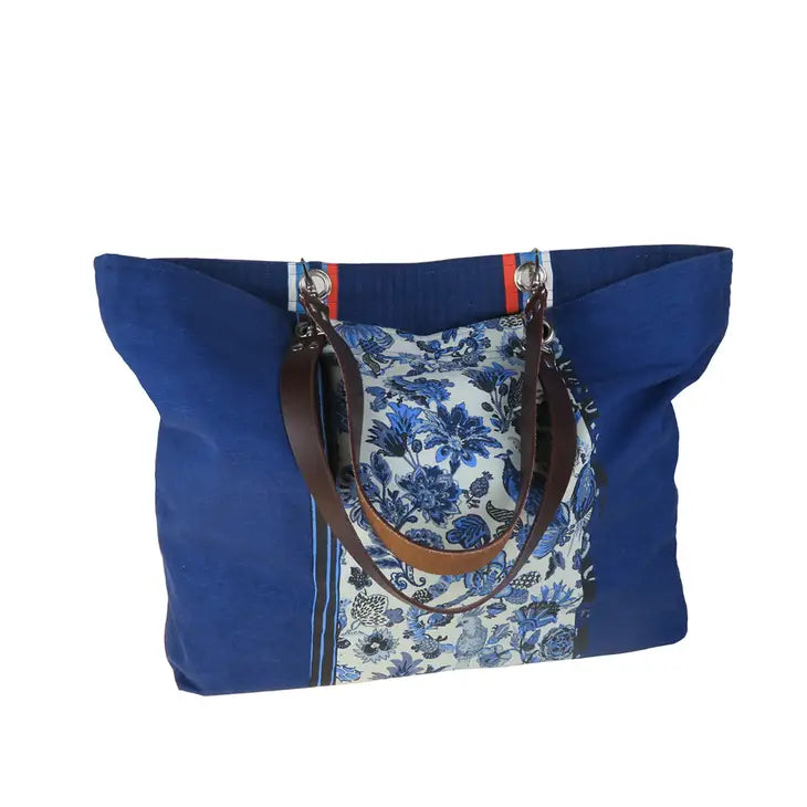 Blue English Garden reversible double cotton canvas bag