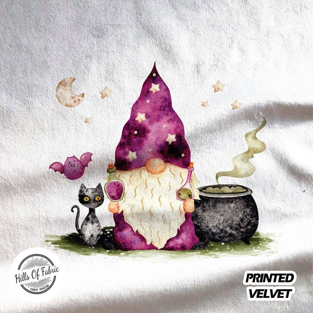 Gnome Gonk Halloween Wizard Cauldron Printed Fabric Panel