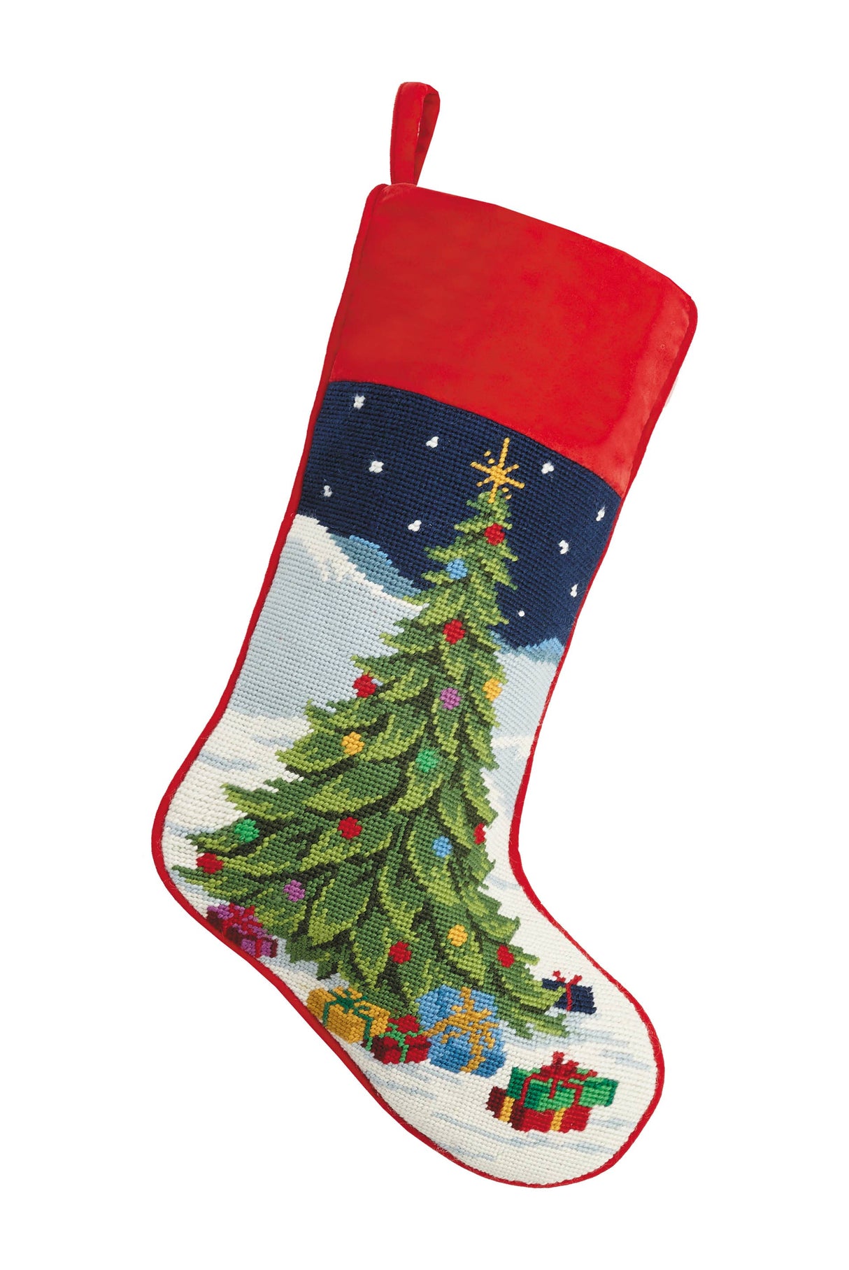 Tree With Presents Needlepoint Stocking