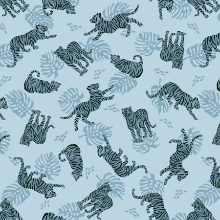 Light Blue Tossed Tigers fabric by the Yard
