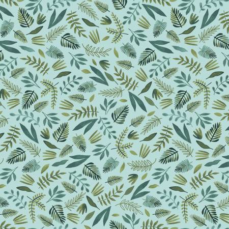 Aqua Tossed Leaves Fabric by the Yard