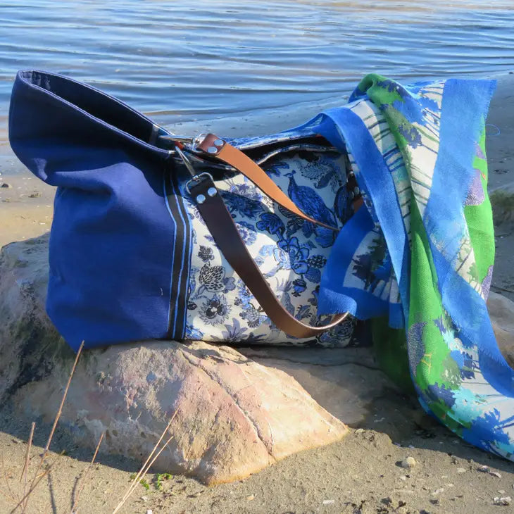 Blue English Garden reversible double cotton canvas bag