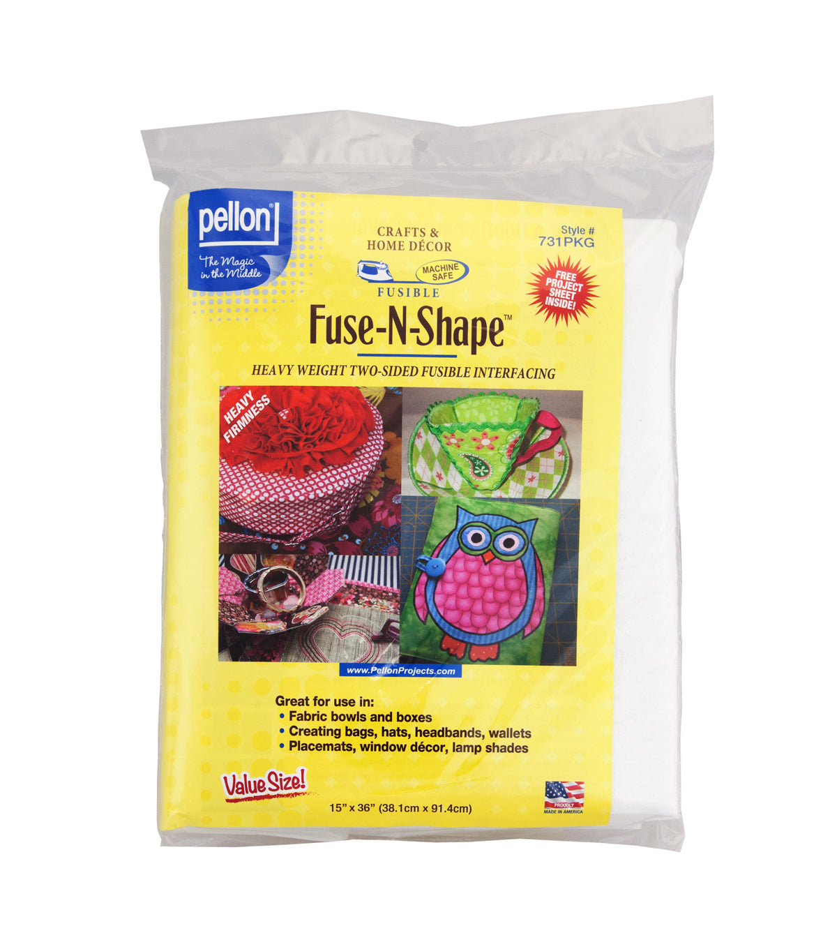 Pellon 731PKG Fuse N Shape Heavyweight, White 15" x 36"