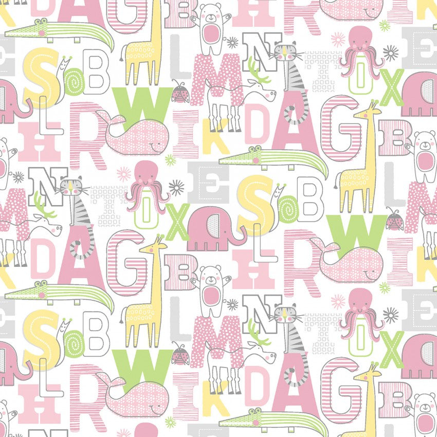 Adorable Alphabet by the yard pink animal letters