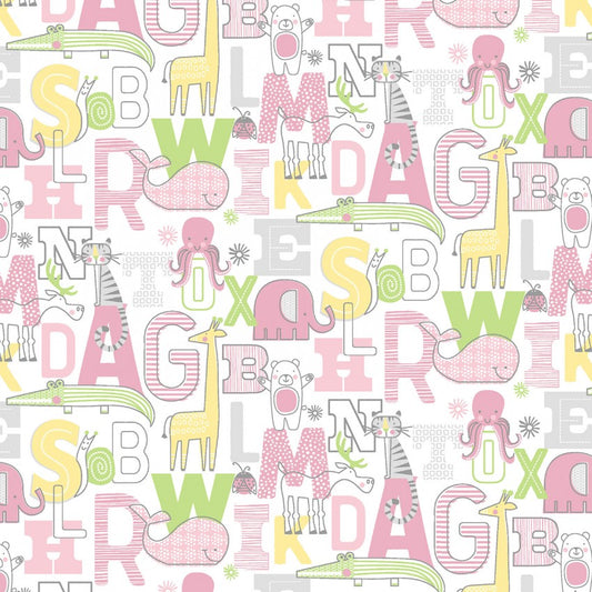 Adorable Alphabet by the yard pink animal letters