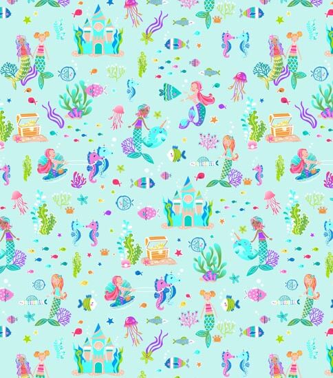 Mystical Mermaids - Mermaid Party - Lt Aqua Fabric by the Yard