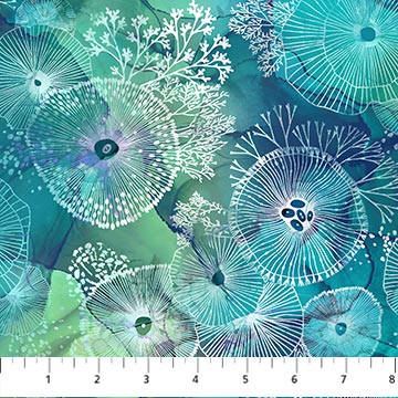 End of bolt Sea Anemones-Dark Blue Multi, Whale Song by Northcott 2yds & 1/8
