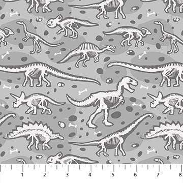 Dino Days Diggin up Bones Gray Fabric by the yard