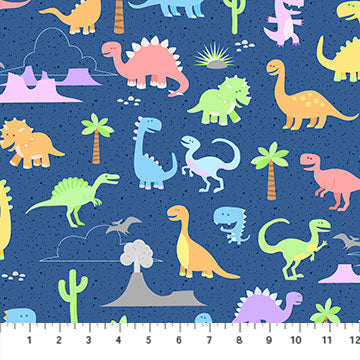Dino Days Indigo Fabric by the yard-online only
