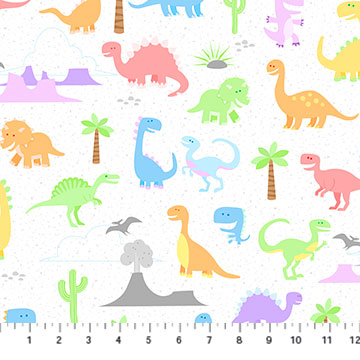 Dino Days White Fabric by the yard- online only