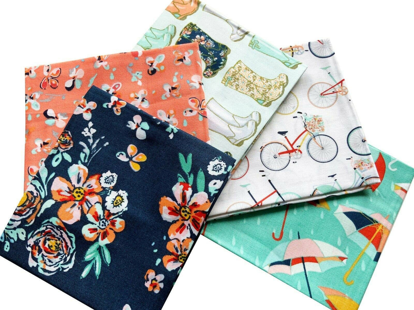 Navy Floral Fabric, Fat Quarter Bundle, Wellington Boots
