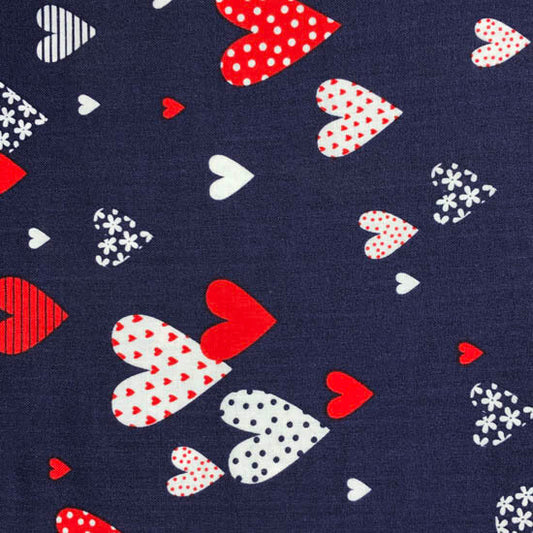 Love American Style - Hearts - Navy fabric by the yard