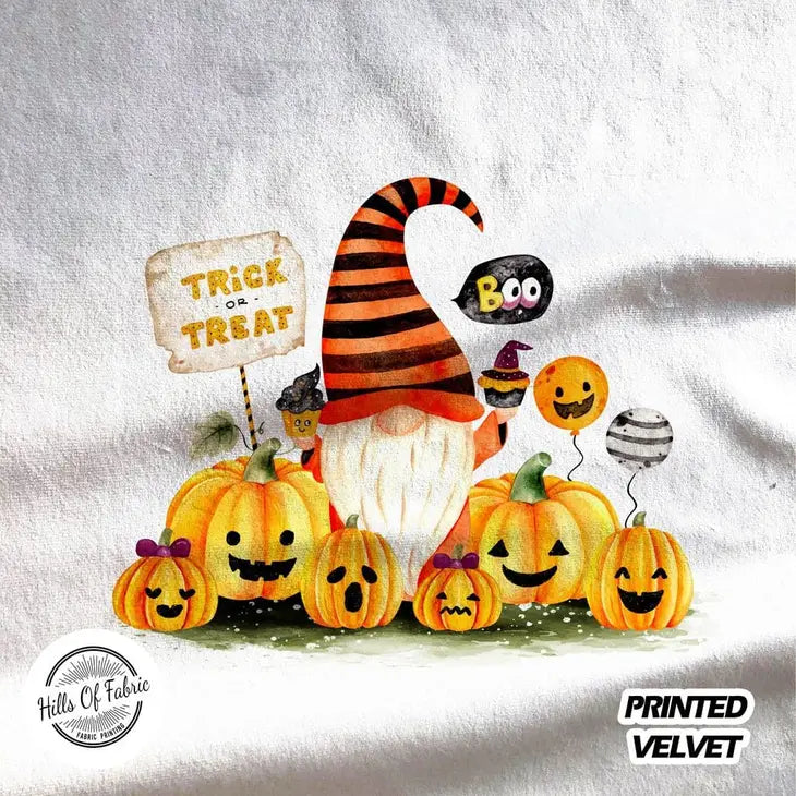 Gnome Gonk Halloween Trick Or Treat Pumpkins Printed Fabric