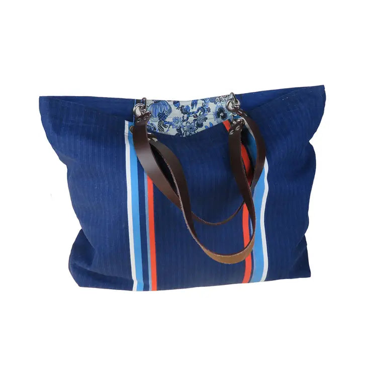 Blue English Garden reversible double cotton canvas bag