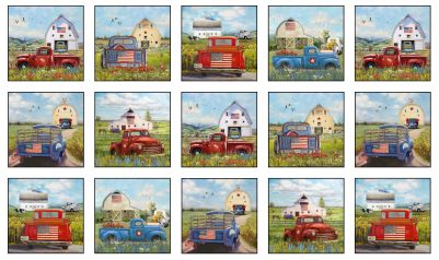 American Spirit fabric by the yard-Vintage trucks block panel