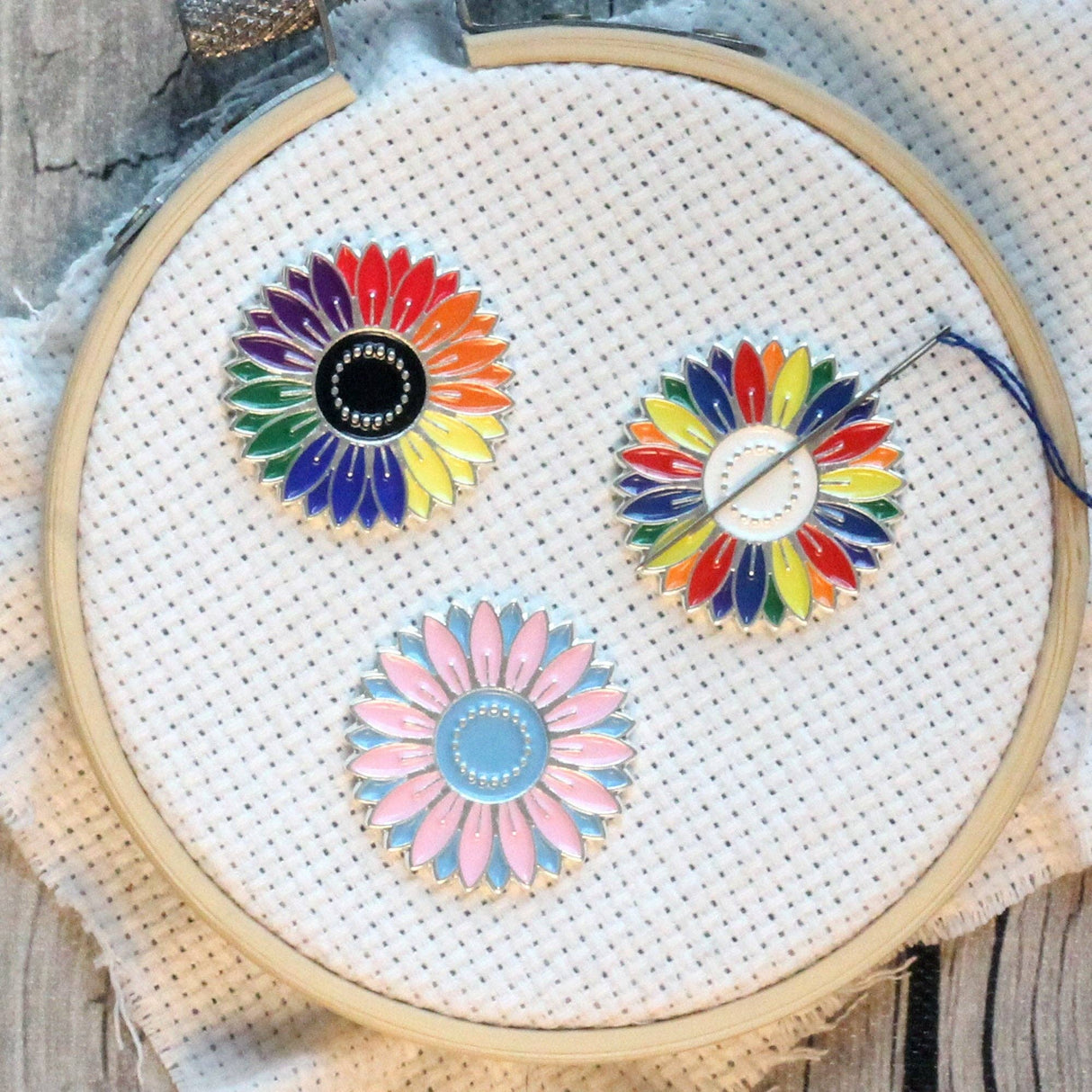 Rainbow Daisy Flowers Enamel Needleminders