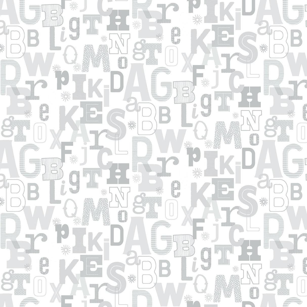 Adorable Alphabet fabric by the yard gray letters