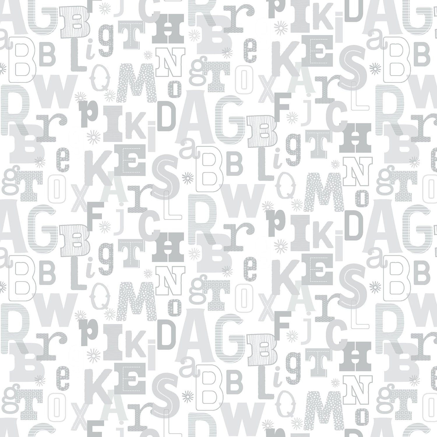 Adorable Alphabet fabric by the yard gray letters