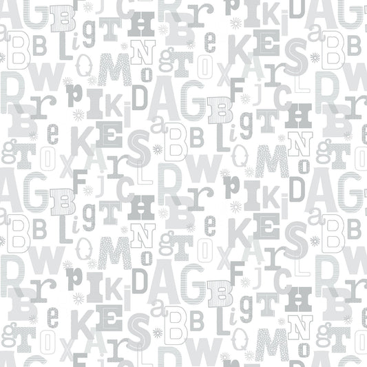 Adorable Alphabet fabric by the yard gray letters