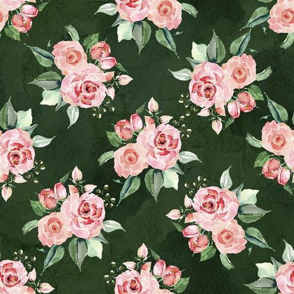River's Bend - Hope - Roses - Dk Green Fabric by the Yard