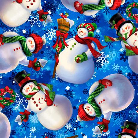 QT Fabrics. Whirlwind. Snowman Cobalt