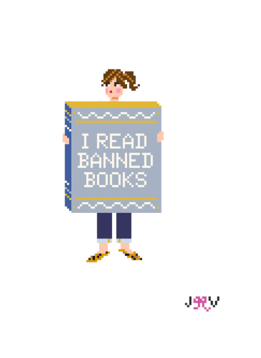 JV188 - Banned Books Girl Needlepoint Canvas