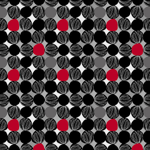 Henry Glass, Crimson Garden, Blk/Gray touching dots-