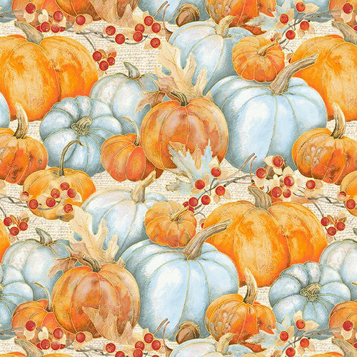 1312M-67 Blue-Orange || Pumpkin Kisses, by the yard