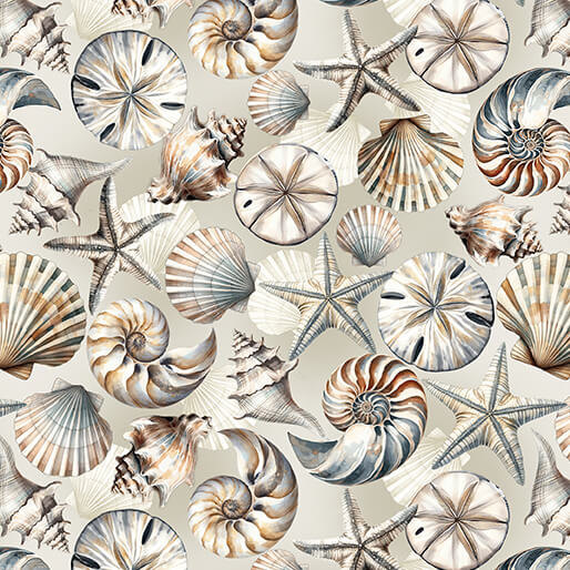 Coastal Escape from Benartex, Coastal Shells Neutral by the yard