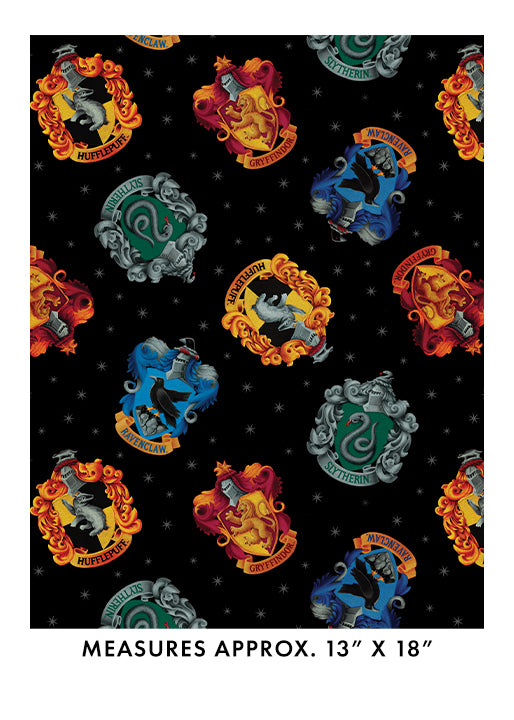 Harry Potter Hogwarts Crests Black by the yard