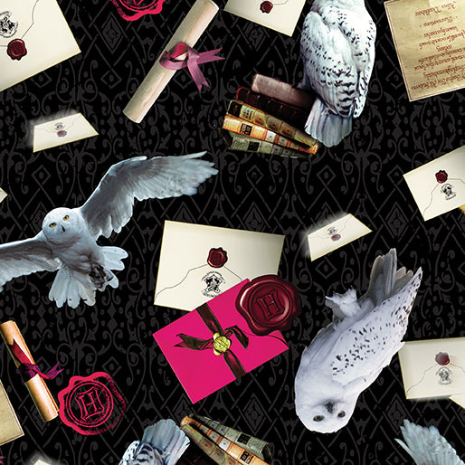 Harry Potter Owl Postal Service Black by the yard