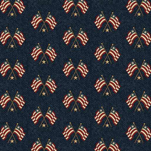 American Spirit Navy Flags, from Benartex by the yard