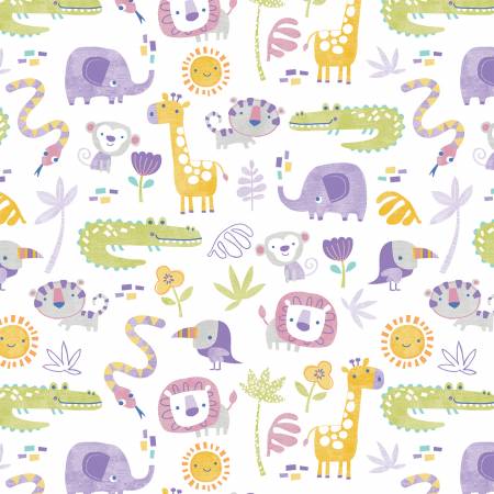 Benartex Chalk Baby Flannel Chalk Jungle Toss Purple/Multi Flannel by the Yard