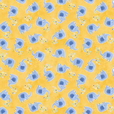 Benartex Chalk Baby Flannel Elephant Play Yellow/Blue Flannel by the Yard