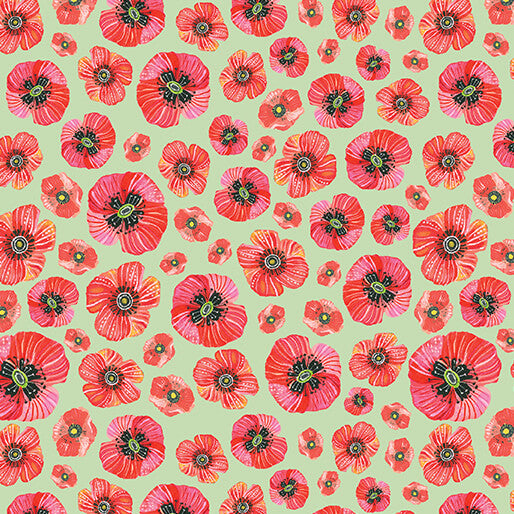 Poppy Meadow Light Green Katie Daisy for Benartex