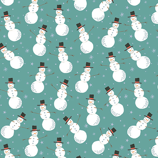 Merry Snowman Medium Turquoise by Katie Daisy for Benartex
