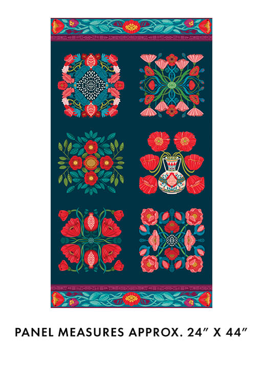 irrors Panel Dark Teal/Multi by Nina Pace from Benartex by the panel