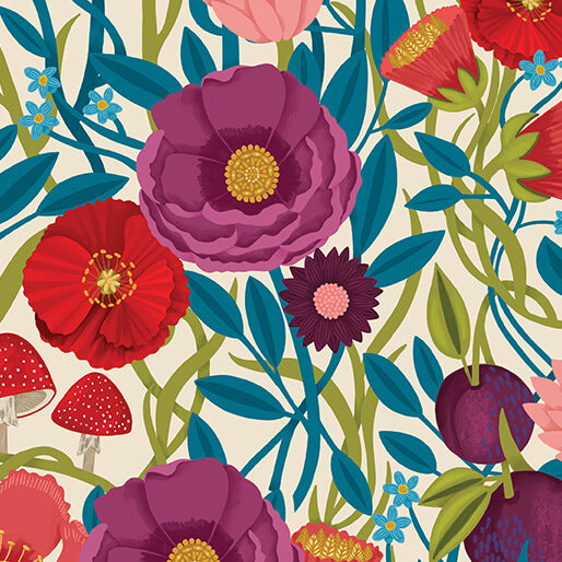 Mirrors, Poppy Flora Multi by Nina Pace from Benartex by the yard