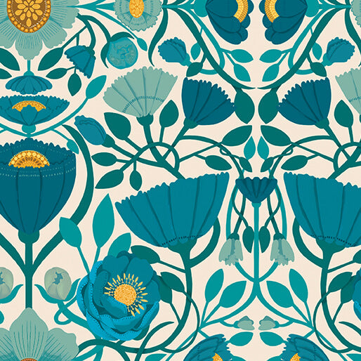 Mirrors, Mirrored Garden Teal by Nina Pace from Benartex by the yard