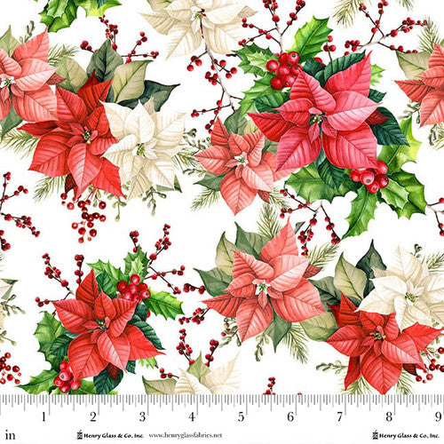 Believe from Henry Glass, White Poinsettia Toss by the yard