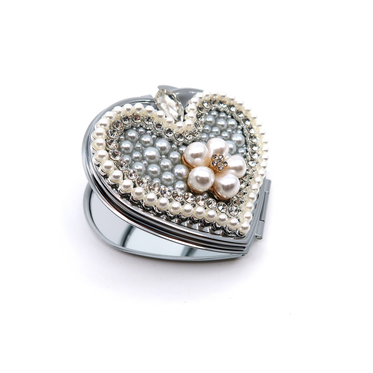 FLOWER PEARL CHARM HEART HAND MIRROR