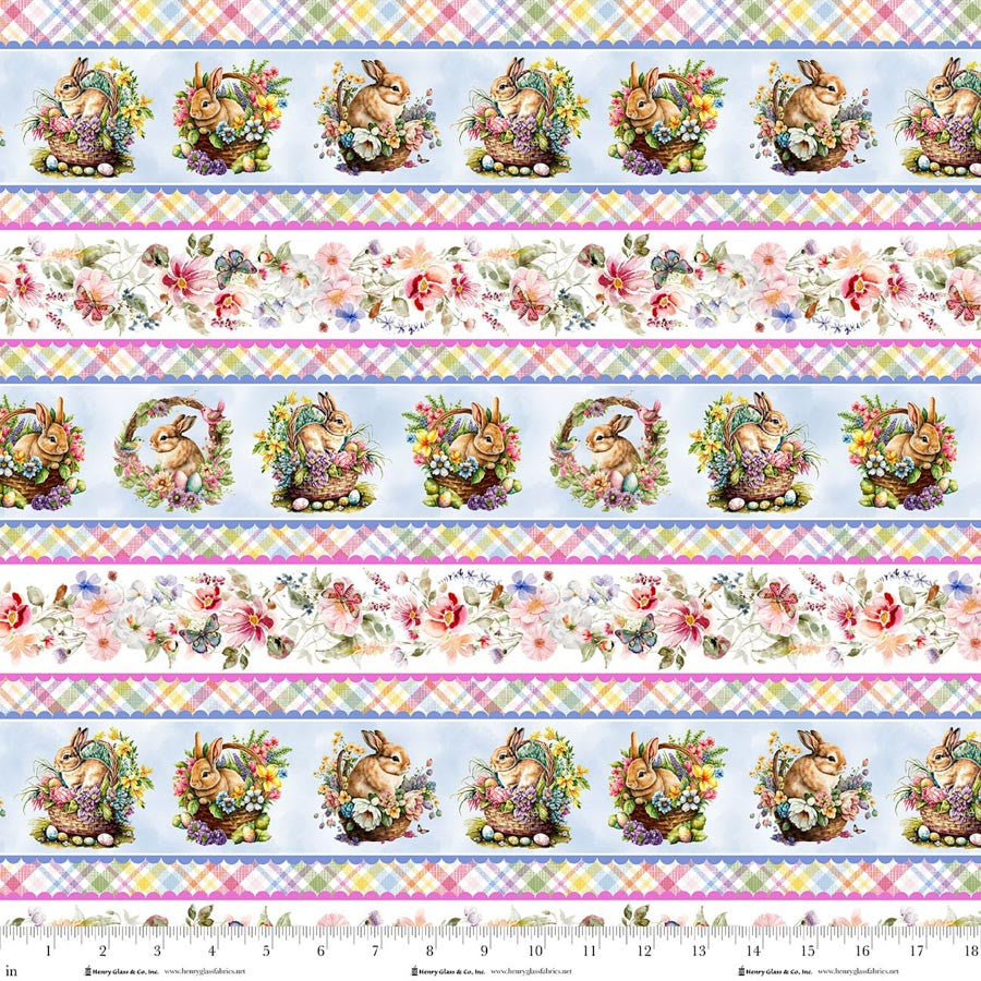 Blue || Basket Full of Blessings border print from Henry Glass