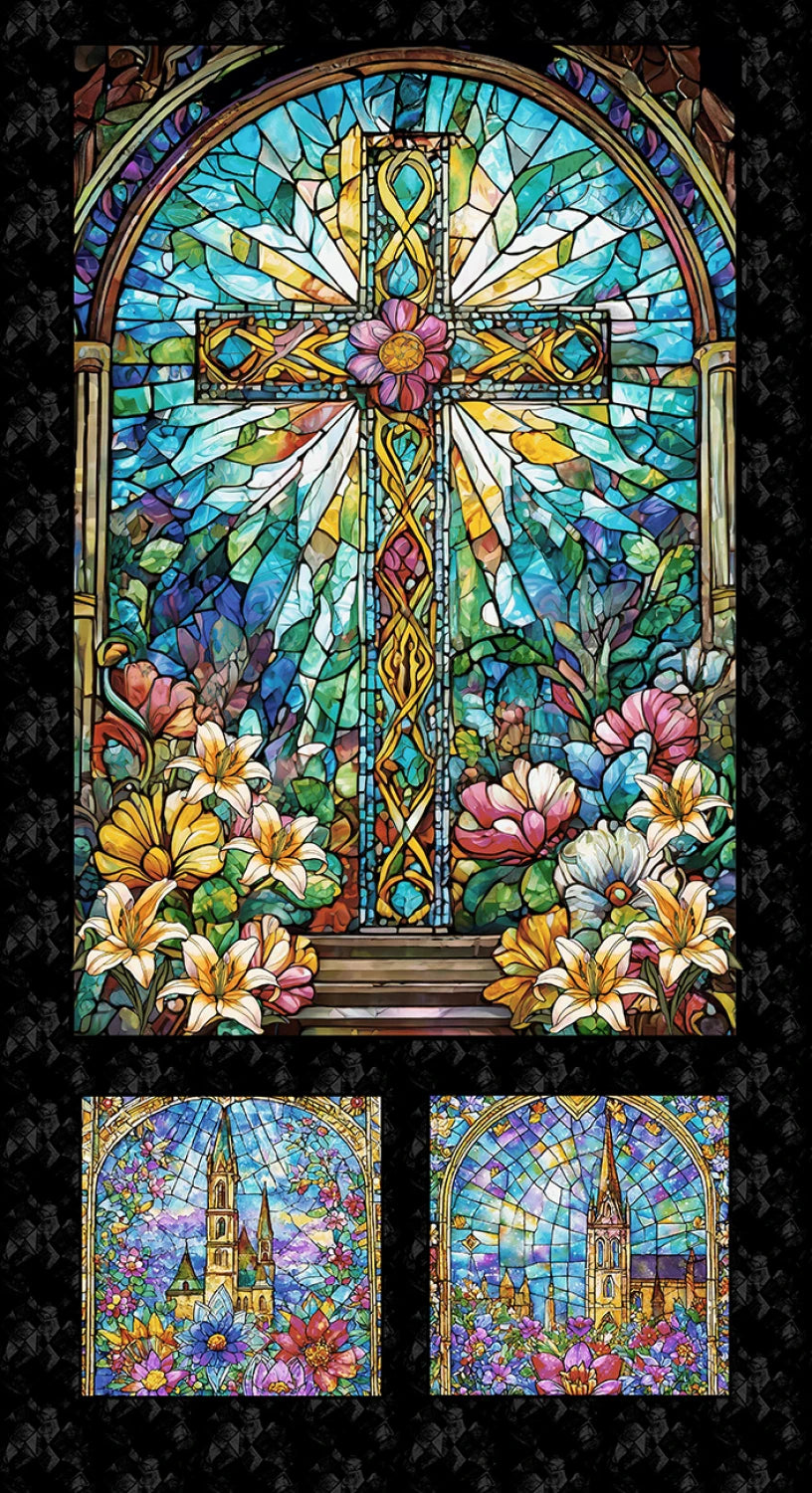 Turquoise/Black Window Panel 24 Inch repeat from Henry Glass