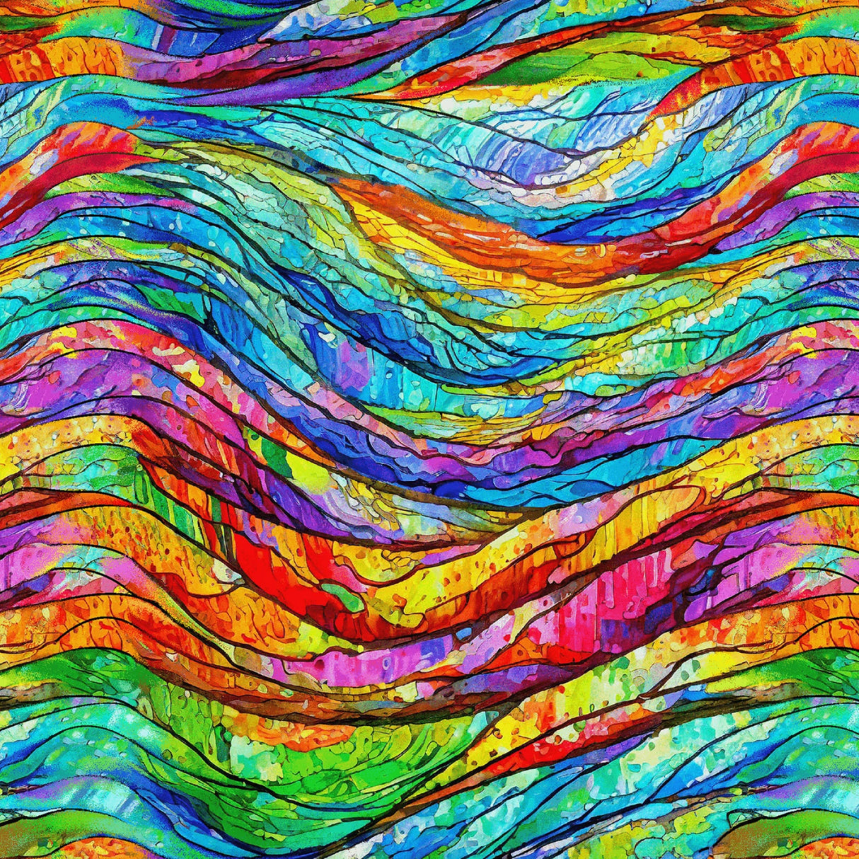 Turquoise/Multi Wavy Stained Glass 6 Inch repeat from Henry Glass