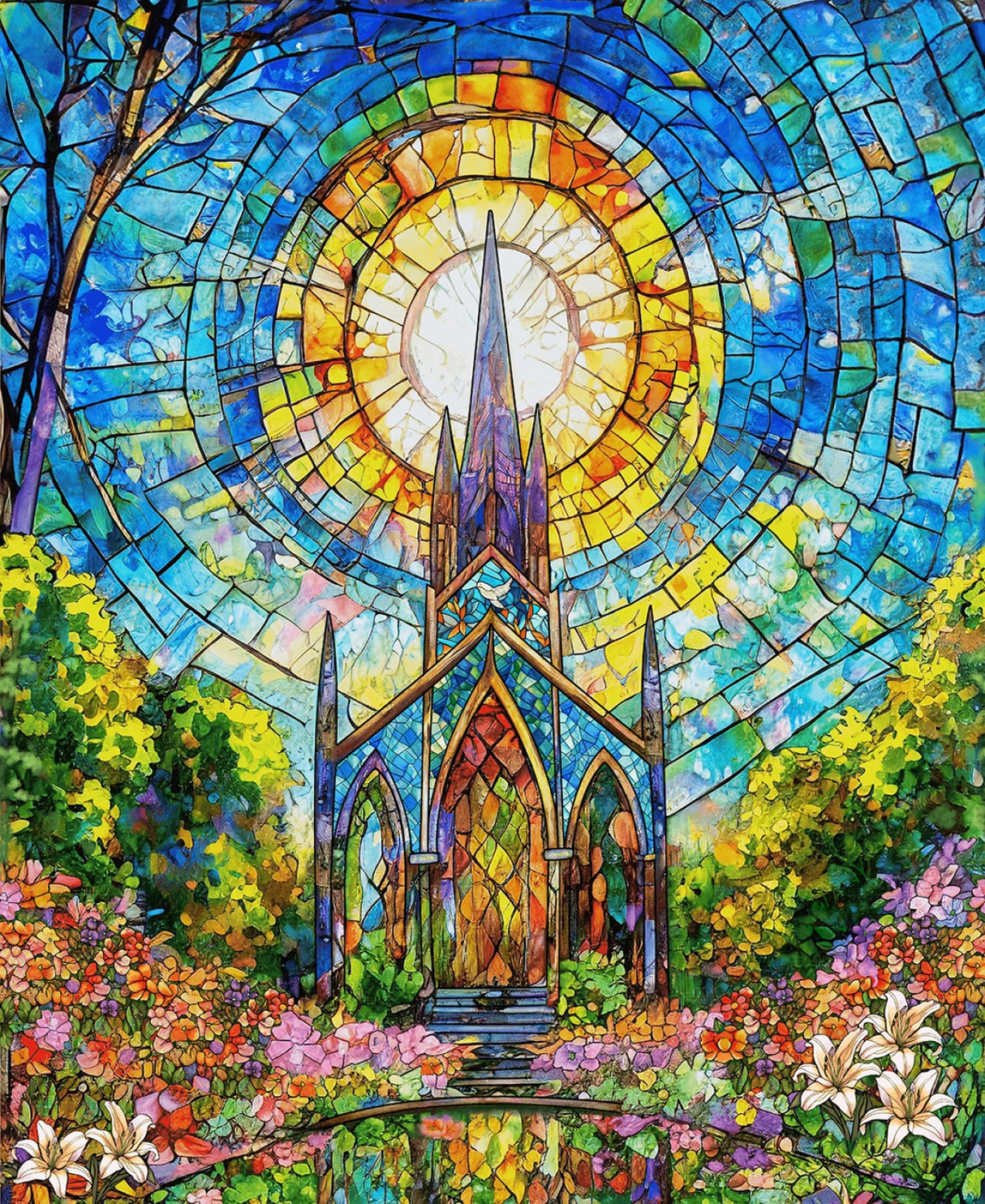Turquoise/Multi Stained Glass Church 36 Inch repeat from Henry Glass